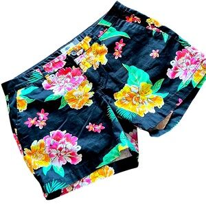 OLD NAVY Black/Green/Yellow/Pink/White Floral Woven 5” Shorts, Size 8, EUC.